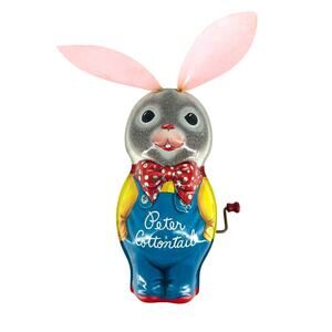 Vintage 1950s Mattel Peter Cottontail Wind Up Tin Toy Bunny with Pink Ears Works